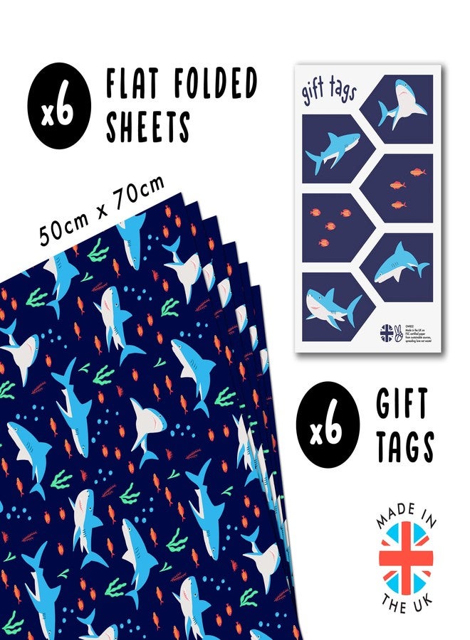 CENTRAL 23 Shark Gift Wrap - 6 Sheets & Tags - Sharks & Fish Underwater Theme - Blue Wrapping Paper for Boys & Girls - Kids Gift - Recyclable - Image 2
